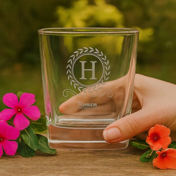 Personalized Whiskey Glass with Custom Initial and Name – 290ml Crystal Tumbler with Deep Engraved Laurel Wreath Design – Premium Gift for Groomsmen, Bridesmaids, Him, or Whiskey Lovers