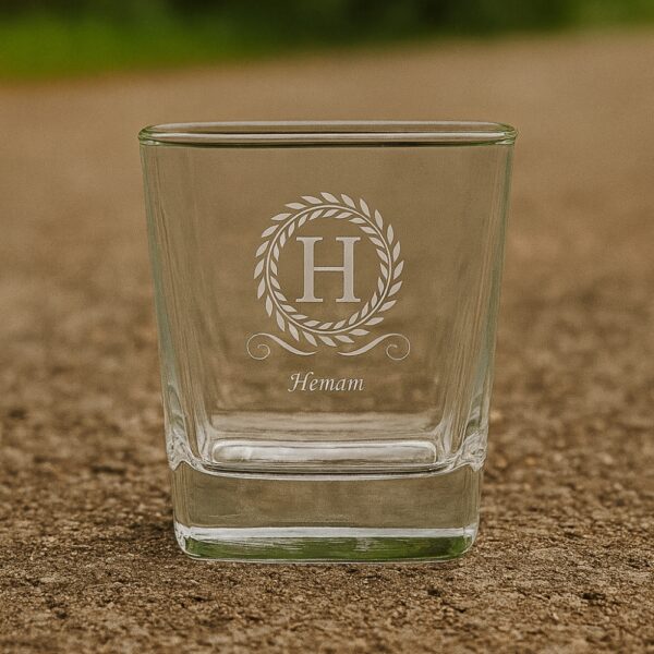 Personalized Whiskey Glass with Custom Initial and Name – 290ml Crystal Tumbler with Deep Engraved Laurel Wreath Design – Premium Gift for Groomsmen, Bridesmaids, Him, or Whiskey Lovers