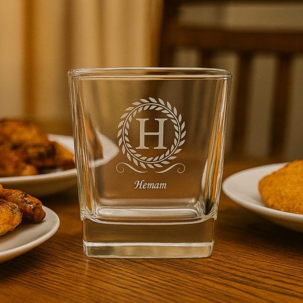 Personalized Whiskey Glass with Custom Initial and Name – 290ml Crystal Tumbler with Deep Engraved Laurel Wreath Design – Premium Gift for Groomsmen, Bridesmaids, Him, or Whiskey Lovers
