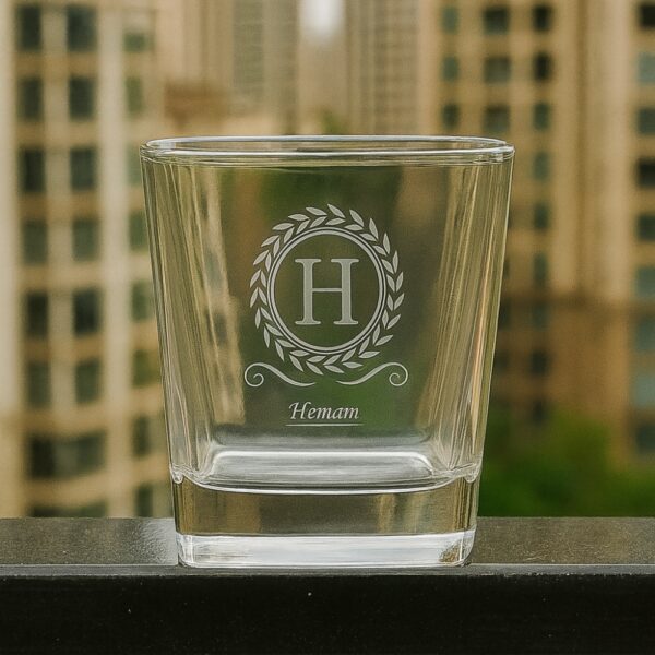 Personalized Whiskey Glass with Custom Initial and Name – 290ml Crystal Tumbler with Deep Engraved Laurel Wreath Design – Premium Gift for Groomsmen, Bridesmaids, Him, or Whiskey Lovers