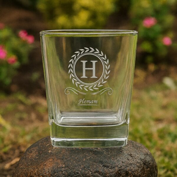 Personalized Whiskey Glass with Custom Initial and Name – 290ml Crystal Tumbler with Deep Engraved Laurel Wreath Design – Premium Gift for Groomsmen, Bridesmaids, Him, or Whiskey Lovers