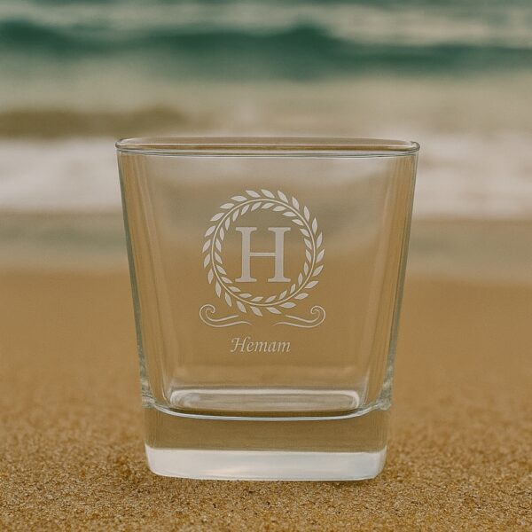 Personalized Whiskey Glass with Custom Initial and Name – 290ml Crystal Tumbler with Deep Engraved Laurel Wreath Design – Premium Gift for Groomsmen, Bridesmaids, Him, or Whiskey Lovers
