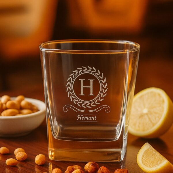 Personalized Whiskey Glass with Custom Initial and Name – 290ml Crystal Tumbler with Deep Engraved Laurel Wreath Design – Premium Gift for Groomsmen, Bridesmaids, Him, or Whiskey Lovers
