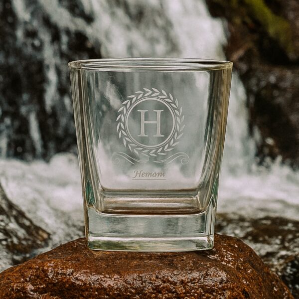Personalized Whiskey Glass with Custom Initial and Name – 290ml Crystal Tumbler with Deep Engraved Laurel Wreath Design – Premium Gift for Groomsmen, Bridesmaids, Him, or Whiskey Lovers