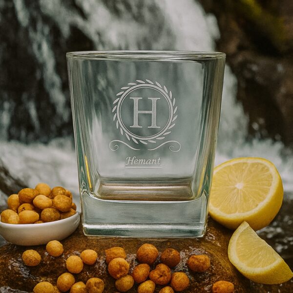 Personalized Whiskey Glass with Custom Initial and Name – 290ml Crystal Tumbler with Deep Engraved Laurel Wreath Design – Premium Gift for Groomsmen, Bridesmaids, Him, or Whiskey Lovers