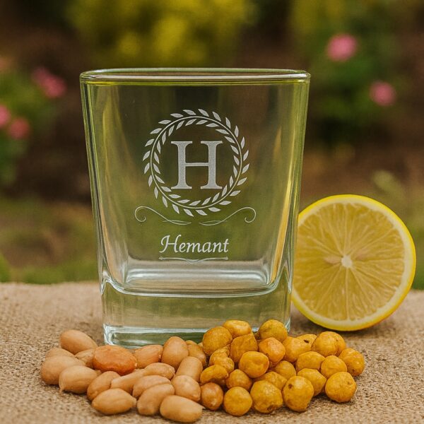 Personalized Whiskey Glass with Custom Initial and Name – 290ml Crystal Tumbler with Deep Engraved Laurel Wreath Design – Premium Gift for Groomsmen, Bridesmaids, Him, or Whiskey Lovers