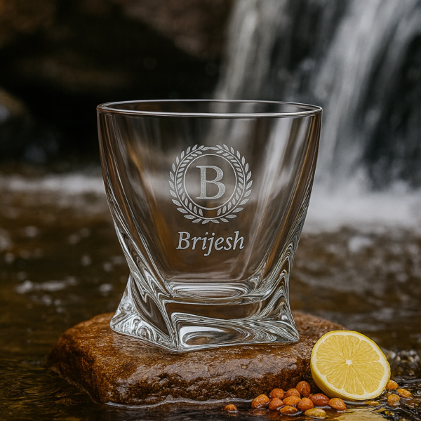 Luxury crystal whiskey glass engraved with monogram initial and name, elegant gift for him or groomsmen