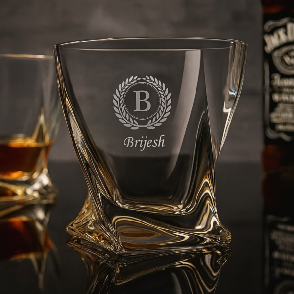 Luxury crystal whiskey glass engraved with monogram initial and name, elegant gift for him or groomsmen