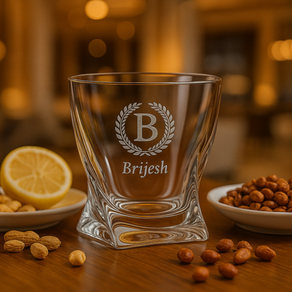 Luxury crystal whiskey glass engraved with monogram initial and name, elegant gift for him or groomsmen