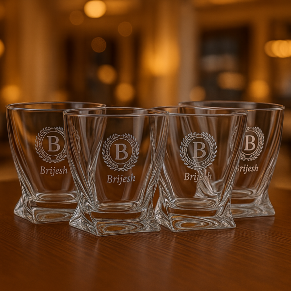 Luxury crystal whiskey glass engraved with monogram initial and name, elegant gift for him or groomsmen