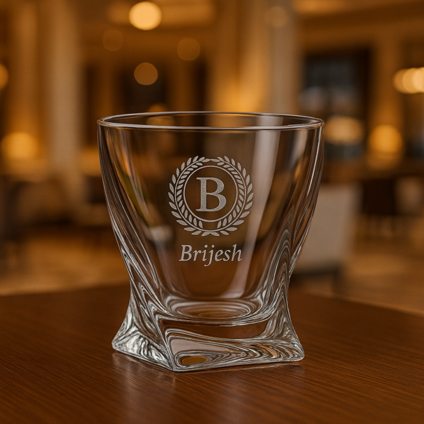 Luxury crystal whiskey glass engraved with monogram initial and name, elegant gift for him or groomsmen