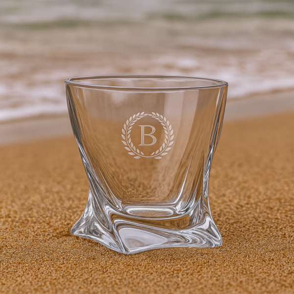 Luxury crystal whiskey glass engraved with monogram initial and name, elegant gift for him or groomsmen