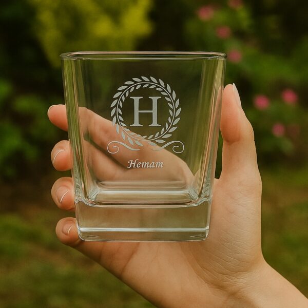Personalized Whiskey Glass with Custom Initial and Name – 290ml Crystal Tumbler with Deep Engraved Laurel Wreath Design – Premium Gift for Groomsmen, Bridesmaids, Him, or Whiskey Lovers