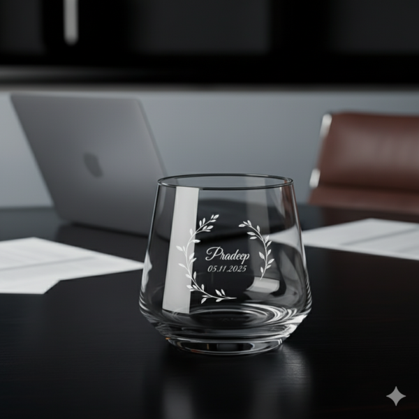 Best2U Personalized Premium 370ML Aqua Crystal Clear Whiskey Glass with deep engraving. Sturdy tumbler perfect for whiskey, scotch, bourbon, juice, and cocktails. Elegant crystal clarity with durable design, ideal for gifting and everyday use."