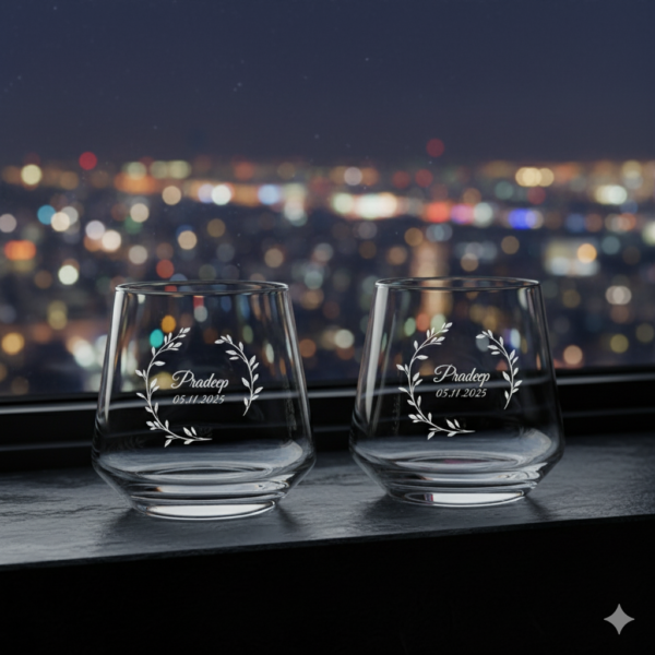 Best2U Personalized Premium 370ML Aqua Crystal Clear Whiskey Glass with deep engraving. Sturdy tumbler perfect for whiskey, scotch, bourbon, juice, and cocktails. Elegant crystal clarity with durable design, ideal for gifting and everyday use."