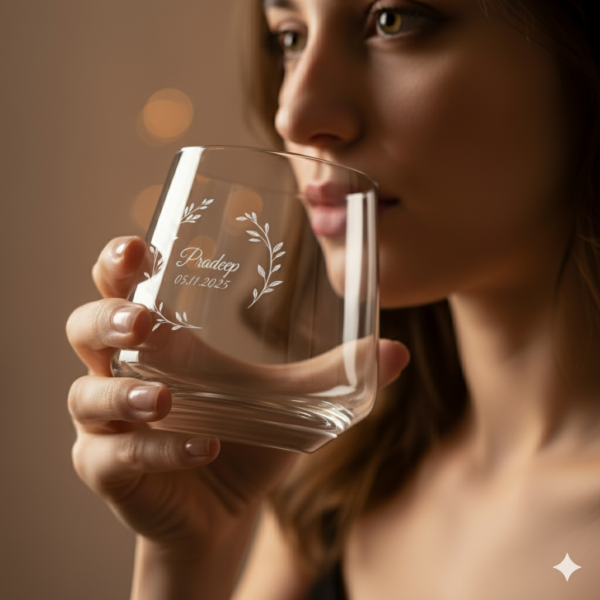 Best2U Personalized Premium 370ML Aqua Crystal Clear Whiskey Glass with deep engraving. Sturdy tumbler perfect for whiskey, scotch, bourbon, juice, and cocktails. Elegant crystal clarity with durable design, ideal for gifting and everyday use."