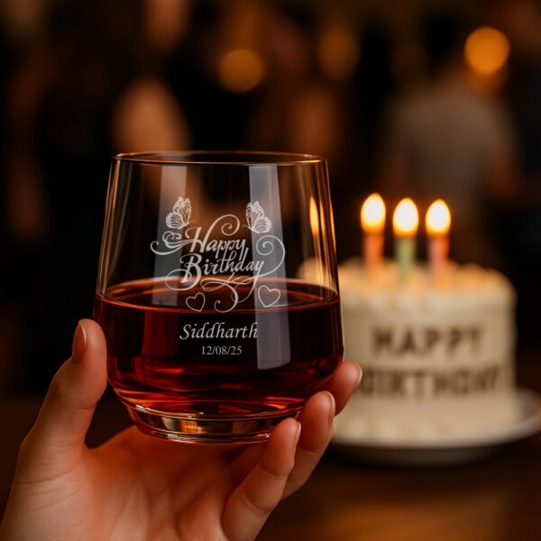 Custom Engraved Birthday Whiskey Glass – Personalized Tumbler with Name & Date – Unique Gift for Him