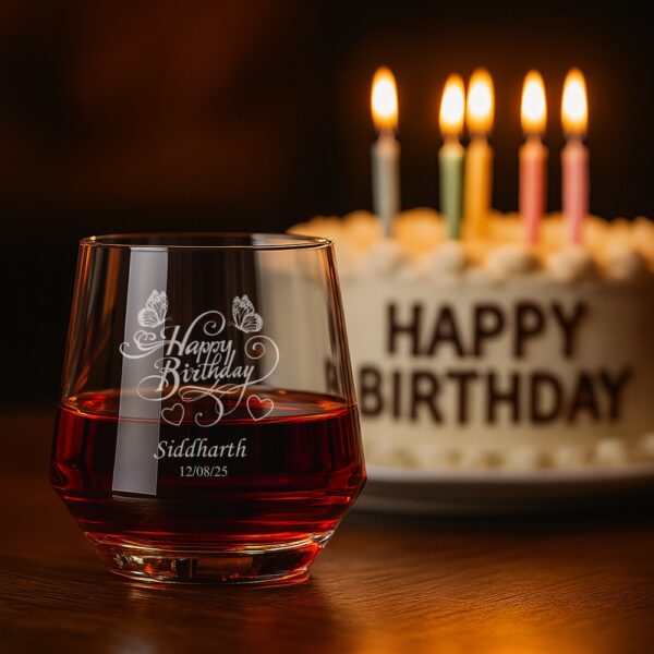 Custom Engraved Birthday Whiskey Glass – Personalized Tumbler with Name & Date – Unique Gift for Him