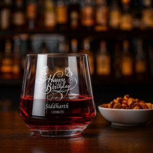 Custom Engraved Birthday Whiskey Glass – Personalized Tumbler with Name & Date – Unique Gift for Him
