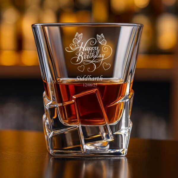 Custom Engraved Birthday Whiskey Glass – Personalized Tumbler with Name & Date – Unique Gift for Him