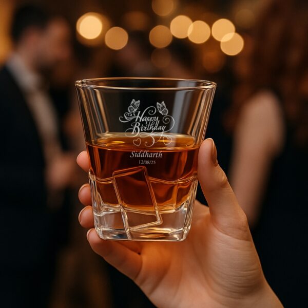 Custom Engraved Birthday Whiskey Glass – Personalized Tumbler with Name & Date – Unique Gift for Him