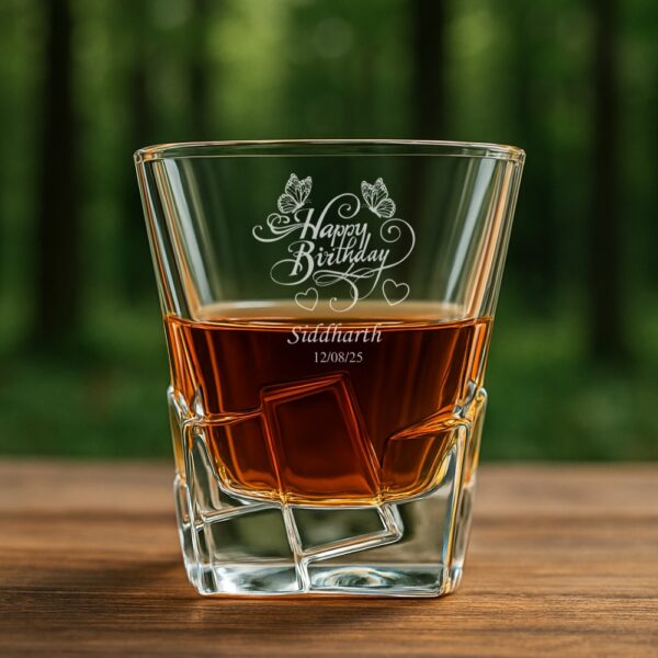 Custom Engraved Birthday Whiskey Glass – Personalized Tumbler with Name & Date – Unique Gift for Him