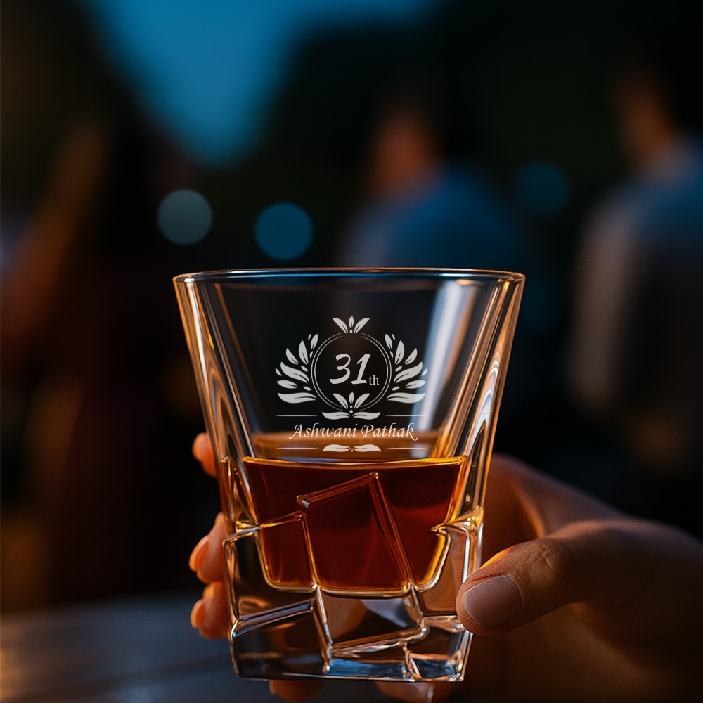 Personalized Engraved Whiskey Glass with Crystal-Cut Base – Custom Deep Etched Tumbler for Dad, Husband, Boss – Birthday, Wedding, Retirement, Father's Day Gift – 310ml Barware Glass