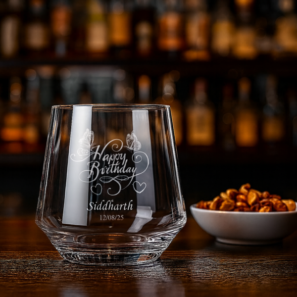 Custom name and date engraved whiskey glass, personalized birthday tumbler gift