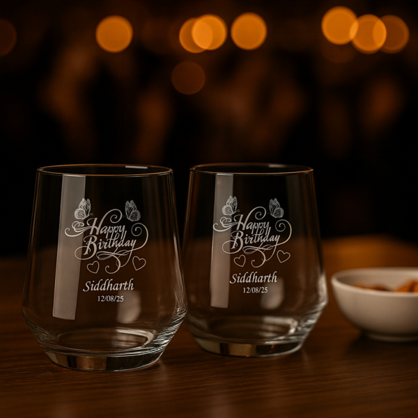 Custom name and date engraved whiskey glass, personalized birthday tumbler gift