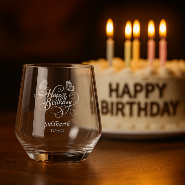 Custom name and date engraved whiskey glass, personalized birthday tumbler gift
