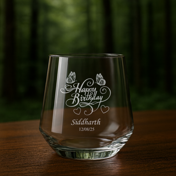 Custom name and date engraved whiskey glass, personalized birthday tumbler gift
