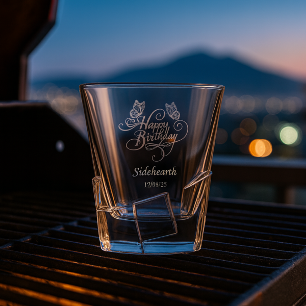 Custom engraved birthday whiskey glass with Happy Birthday design, personalized with name Siddharth and date, 310ml crystal tumbler – unique gift for him on all occasions
