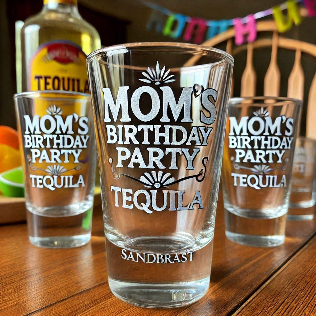 Personalized Deep Engraved Mom's Birthday Party Tequila Shot Glasses - Custom Gift for Mom's Birthday Party